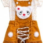 Kids mustard teddy corduroy dungaree set front