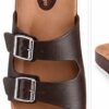 Men brown double buckle slider sandal