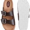 Men brown double buckle slider sandal